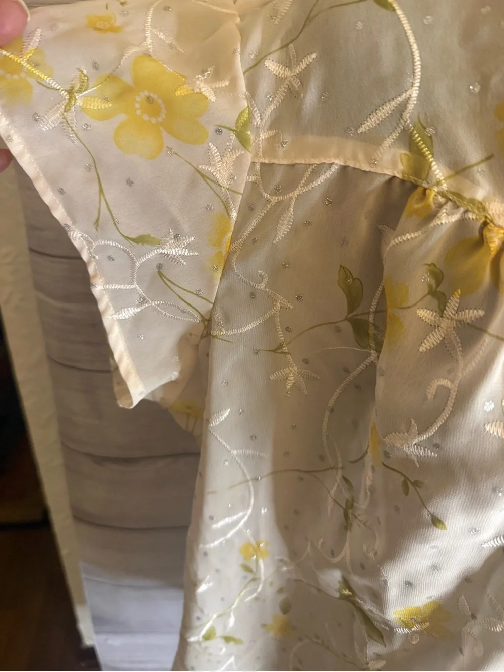 Roper Sheer Floral Button-Up Blouse in Cream and Yellow - Picture 5 of 5